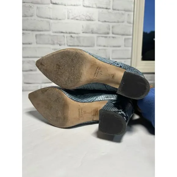 Paris Texas Knee High Blue Python embossed leather boots Block